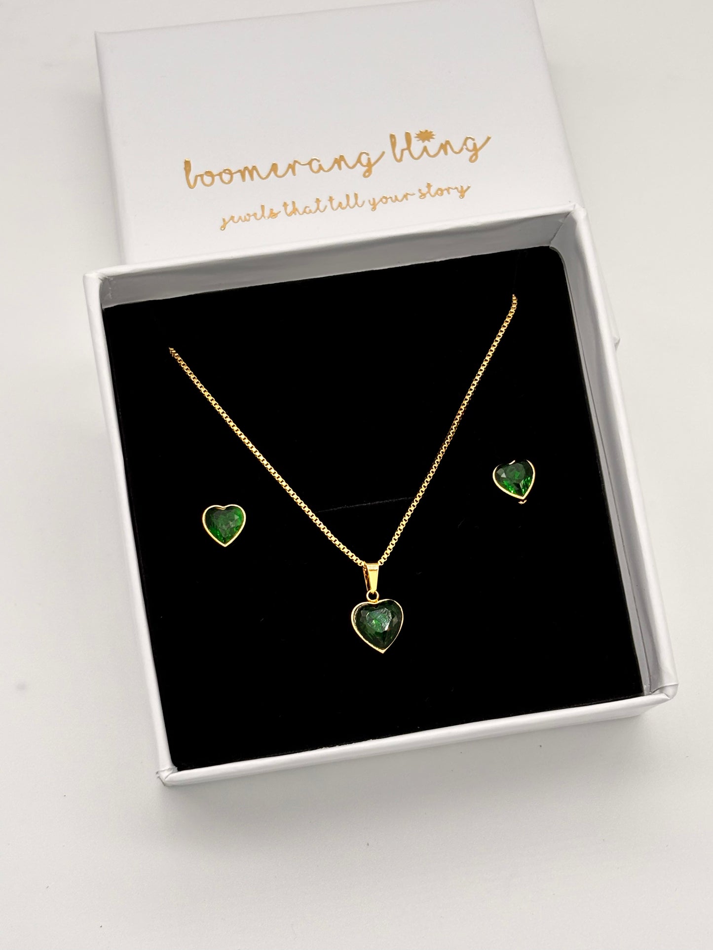 Emerald Heart Pendant Set