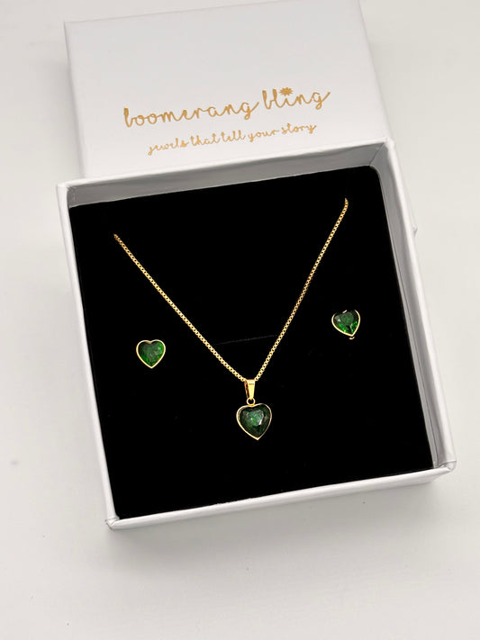 Emerald Heart Pendant Set