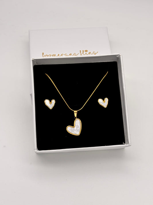 Mother Of Pearl Heart Pendant Set